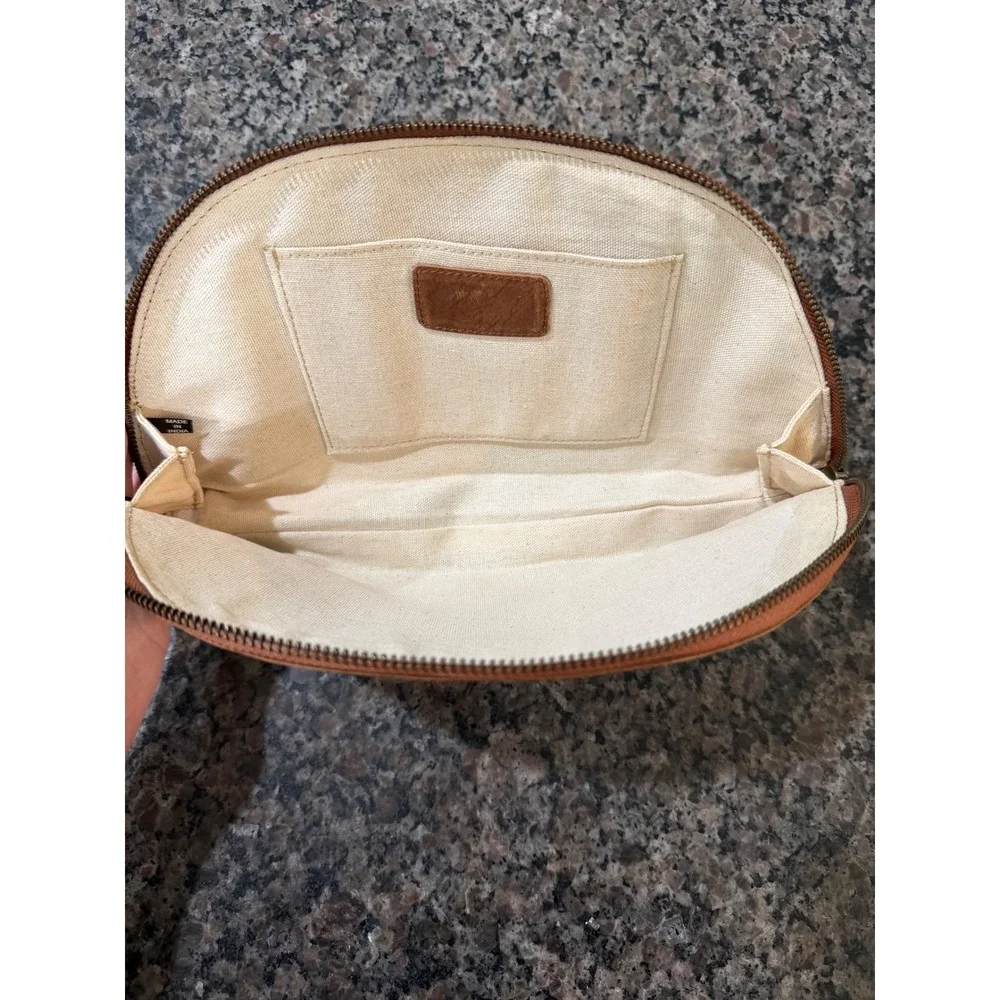 Cognac Brown Leather Half Moon Zipper Pouch Travel Cosmetic Bag Monogram SAP